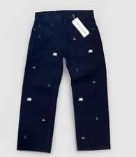 Janie and Jack Boy Sz 4 Holiday Embroidered Navy Blue Stretch Corduroy Pants NEW