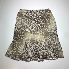 CATO Woman Midi Skirt Slight Flare Ruffled Hem Animal Print Chiffon Brown 18/20W