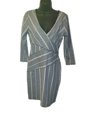 Anthropologie Maeve Leslie Textured Stripe Midi Dress Blue Sz Small Long Sleeve