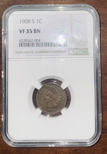 RARE/ KEY DATE: 1908-S Indian Head Penny VF 35 NGC