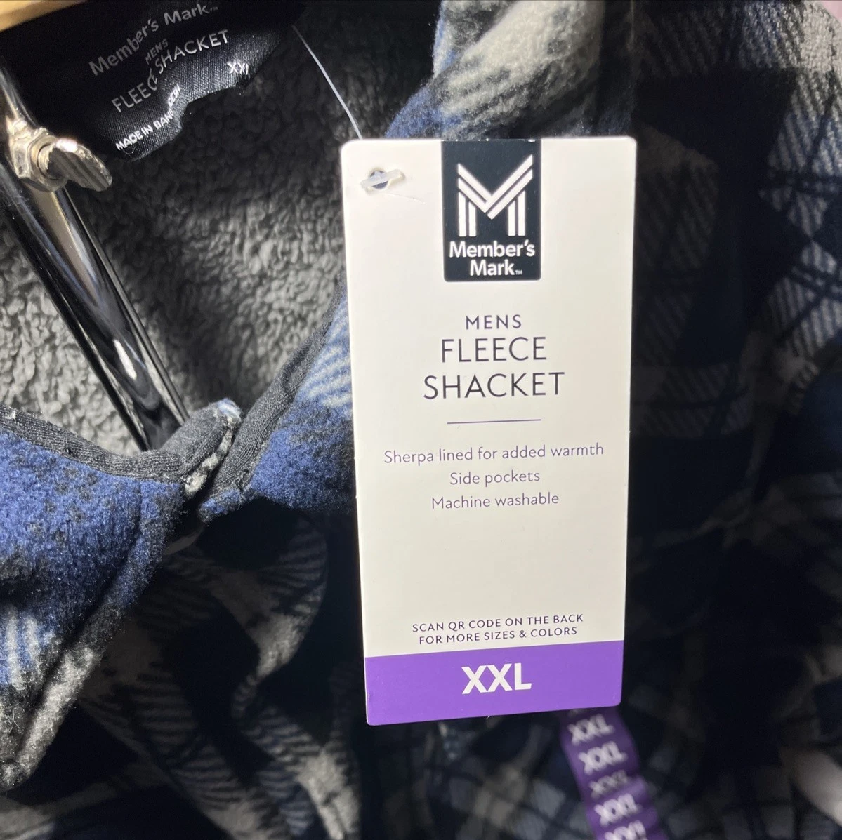 NWT Members Mark Fleece Sherpa Shacket Jacket Plaid Blue Workwear Pockets 2XL - product detail image 15