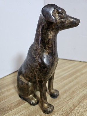 vintage brass or bronze statue of a seated greyhound dog 7'' Tall Heavy Excellent