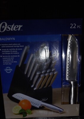 Oster Baldwyn 22 Pc Stainless Steel Black Swivel Block Kitchen Knife Cutlery ...
