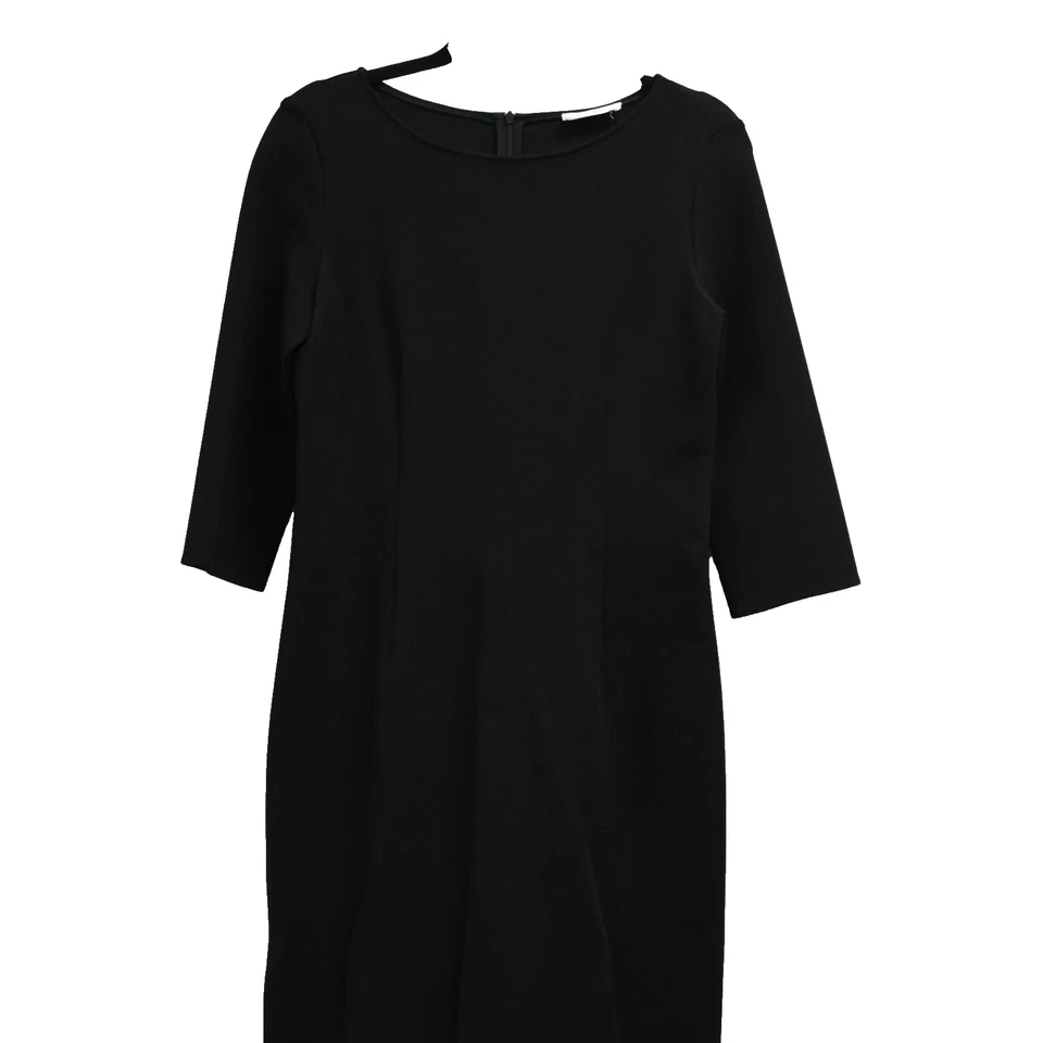 Vestido midi The Row Tilden talla mediana negro manga 3/4 cuello barco abertura trasera crepé Foto 2 de 4