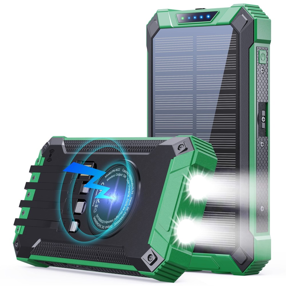 36000mAh Wireless Power Bank with 4 Built-in Cables, 6 Outputs & 15W Fast Charging