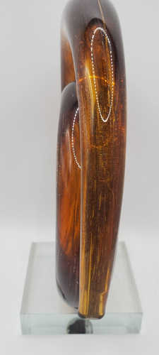 Murano Art Glass Amber Gold Fleck Hand Blown Abstract Swirl Sculpture - Picture 5 of 7