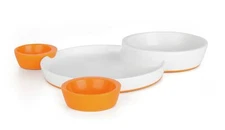 Boon Groovy Interlocking Plate and Bowl Set, Pink/White (Discontinued)