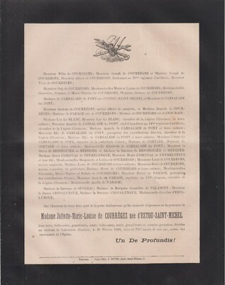 1888 Sterbeurkunde Frau von COURRÈGES geboren Louise d'USTOU de SAINT-MICHEL.