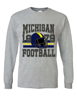Mens Michigan Tshirt Michigan Football Helmet Team Color Long Sleeve T-shirt