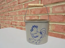 Beaumont Brothers Salt Glaze Stoneware Rooster Chicken Handled Crock Excellent
