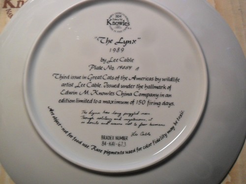 Placa de coleccionista The Lynx 1989 8" Edwin Knowles China con certificado de autenticidad - Imagen 2 de 2