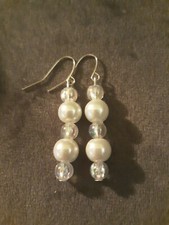 Handmade Earrings White Faux Pearl  Opaque Bead Dangle Earrings