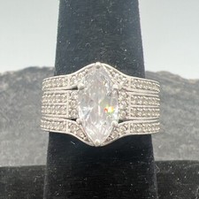 Sterling Silver 925 White/Colorless Gemstone Ring S-6.5