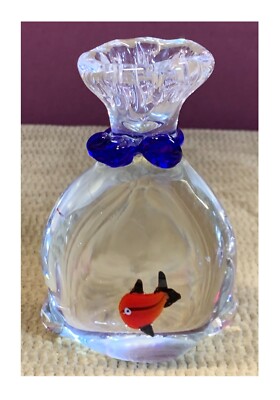 NICE HEAVY THICK PAPERWEIGHT? GLASS WITH FISH AND BLUE RIBBON  DECOR - NO BRAND