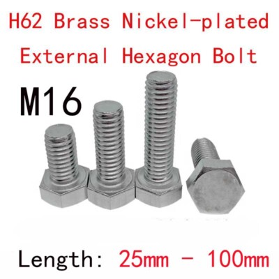 1pcs M16 Brass Nickel-plated External Hexagon Bolt Hex Head Screw Machine Bolts