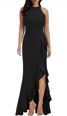 WOOSEA Women's High Neck Split Bodycon Mermaid Evening Cocktail Long Dress  Large | eBay