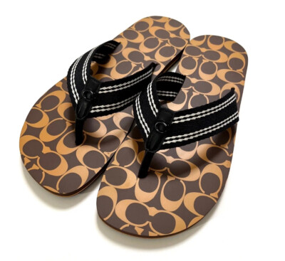 COACH Signature Flip Flop Sandals Brown Logo Rubber Pool Beach C8896 COACH Signature Flip Flop Sandals Size 11 Brown C8896 Flats  main image 3