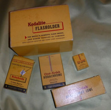 VINTAGE KODAK LOT ; LENS, FLASHOLDER , LENS ADAPTER , KODACHROME 2 VINTAGE BOXS