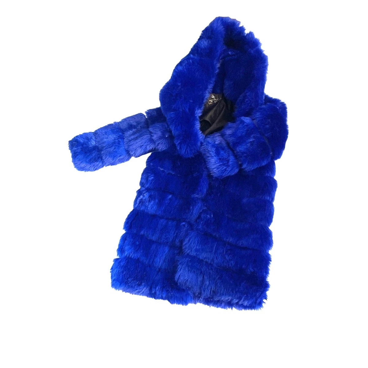 Electric Blue Faux Fur Below The Knee Long Coat Jacket the Beauty