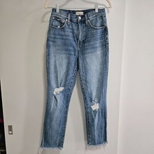 Madewell Size 26 Perfect Vintage Distressed Fray Hem High Rise Tapered Leg Jeans