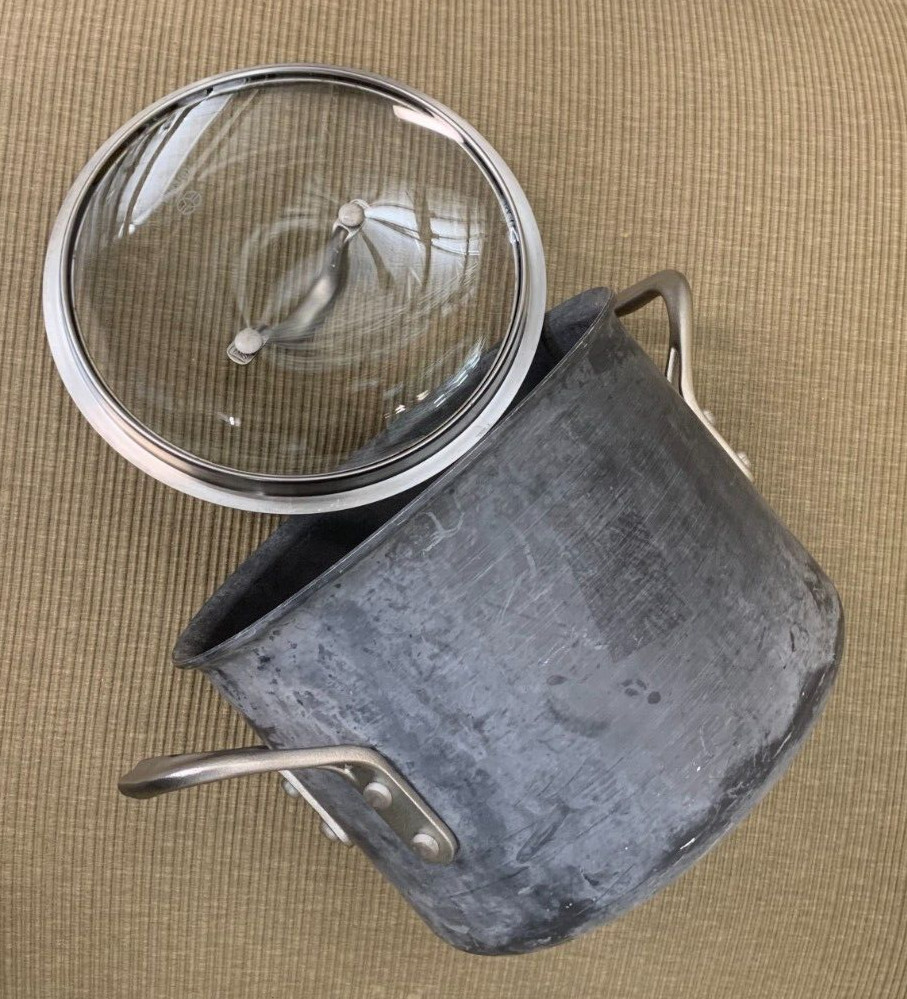 Vintage CALPHALON #870 Hard Anodized 6.5 QT Stockpot Dutch Oven w/ Glass Lid VG