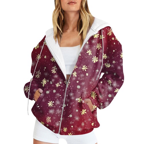Women's Casual Fashion Printed Long Sleeve Pullover Hoodies Zipper Sweatshirts - Picture 2 of 33
