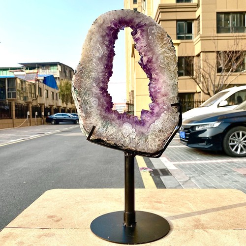 8.84LB Natural Amethyst Cave Crystal Slice Crescent shaped Hand Cut Repai - 第 15/17 張圖片