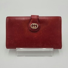 Gucci Vintage GG Accent Red Leather Kisslock  Magnetic Bifold Wallet