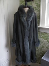Fox Fur Trim Genuine Leather Parka Dark Sea Blue Green Plus Size 2x