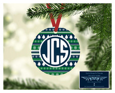MONOGRAM INITIALS METAL CHRISTMAS ORNAMENT PERSONALIZED - TREES - DESIGN 20