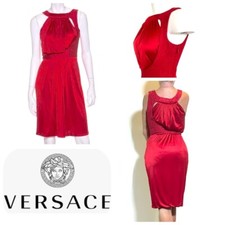 Versace Red Sleeveless Textured Detail Mid-length Cocktail Dress size IT 38