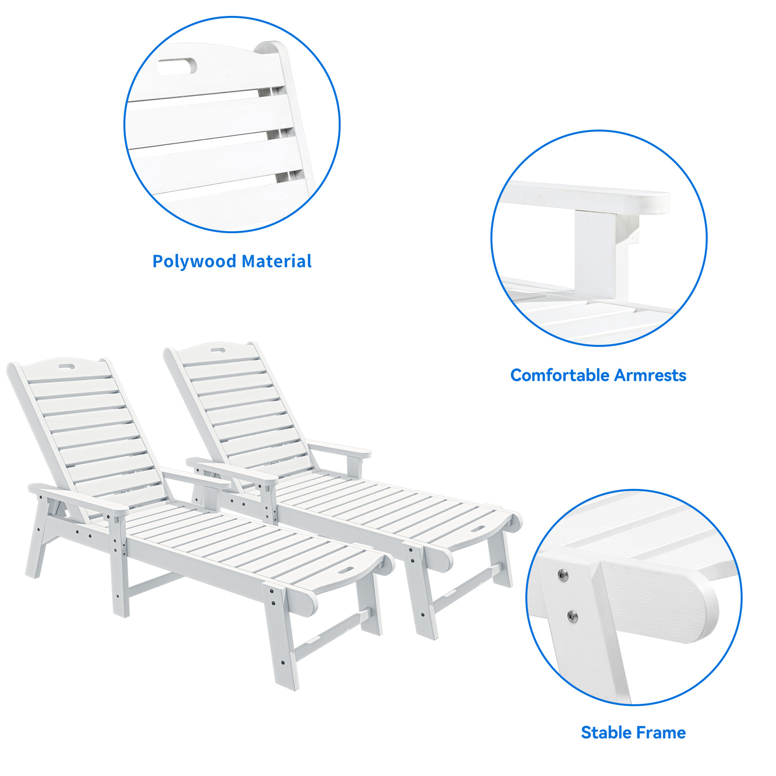 Outdoor Chaise Lounge Chairs Adjustable Backrest Resin Patio Lounger