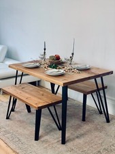 Dining Table Bench Tapered Leg Industrial Rustic Kitchen Table Thick Wood