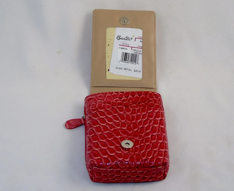 Cartera organizadora de medios Buxton para teléfono/iPod/cámara con correa ~ ROJA simulacro de vajilla Foto 4 de 4