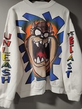 VTG 90s Looney Tunes Freeze Taz The Beast All Over Print Sweatshirt XL Made USA