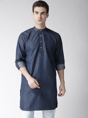 Men Navy Blue Solid Denim Straight 