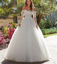 Lace Wedding Dress Bridal Gown 32-60 Off Shoulder Long Sleeve Tailored