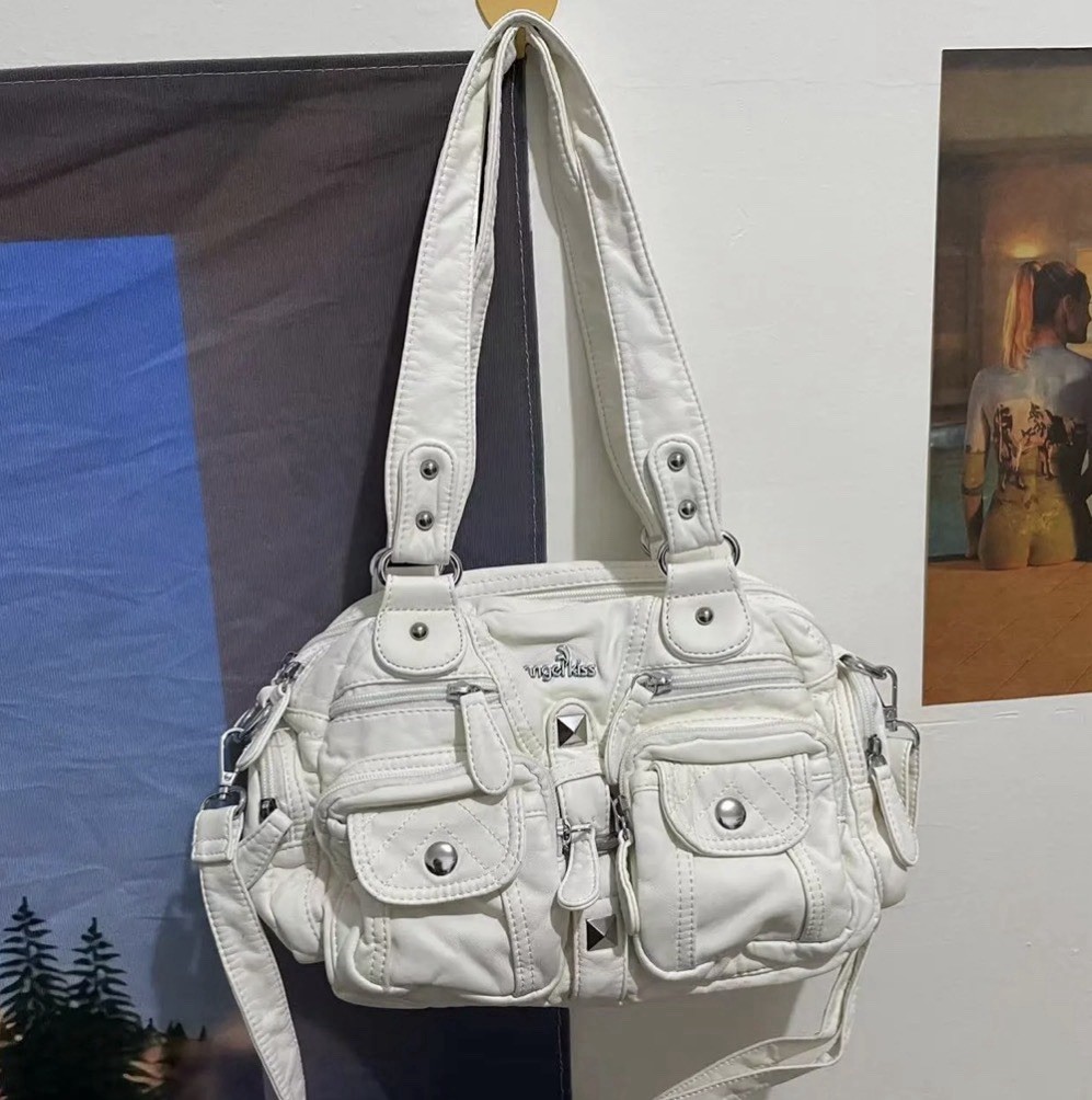 Cute Y2k White Shoulder Bag with Zipper Closure for Women