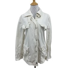 AKRIS Jacket Womens L Large Ivory Denim Utility Multi Flap Pockets Button Front