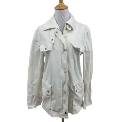 AKRIS Jacket Womens L Large Ivory Denim Utility Multi Flap Pockets Button Front