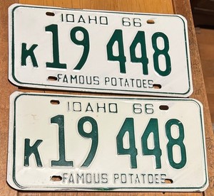 PAIR 1966 KOOOTENAI COUNTY IDAHO WHITE LICENSE PLATES K 19 448
