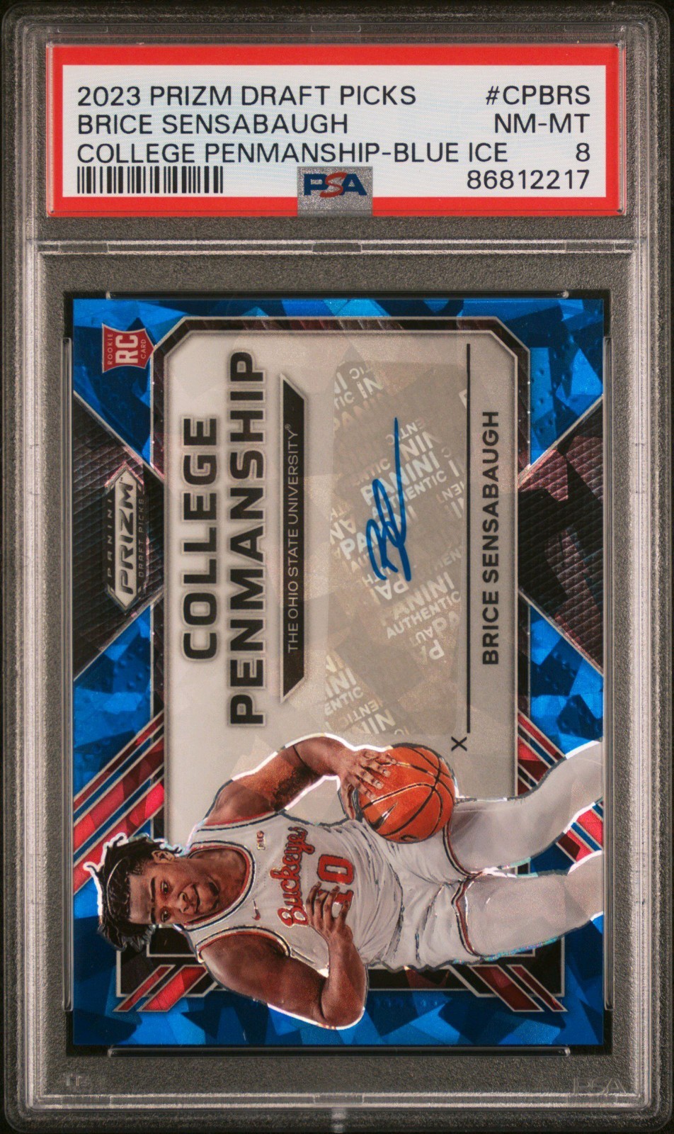 Brice Sensabaugh - PSA 8 #/75 AUTO  - 2023 Prizm BLUE ICE Penmanship OHIO STATE