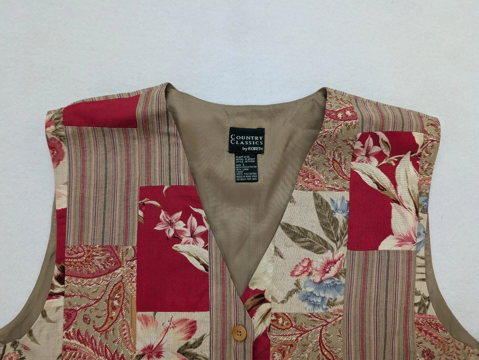 Chaleco para mujer Country Classics by Koret vintage años 90 talla L beige retazos florales Foto 3 de 4