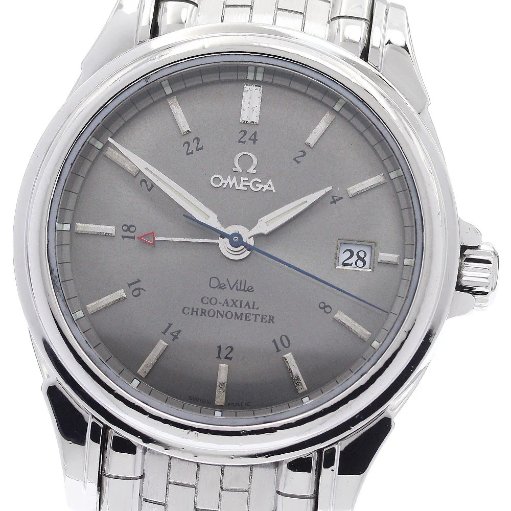 OMEGA De Ville 4533.41 GMT Coaxial gray Dial Automatic Men's Watch SS Silver