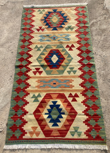 Vintage Traditional Handmade Beautiful Turkish Kilim Floor Rug Carpet 144x73 cm
