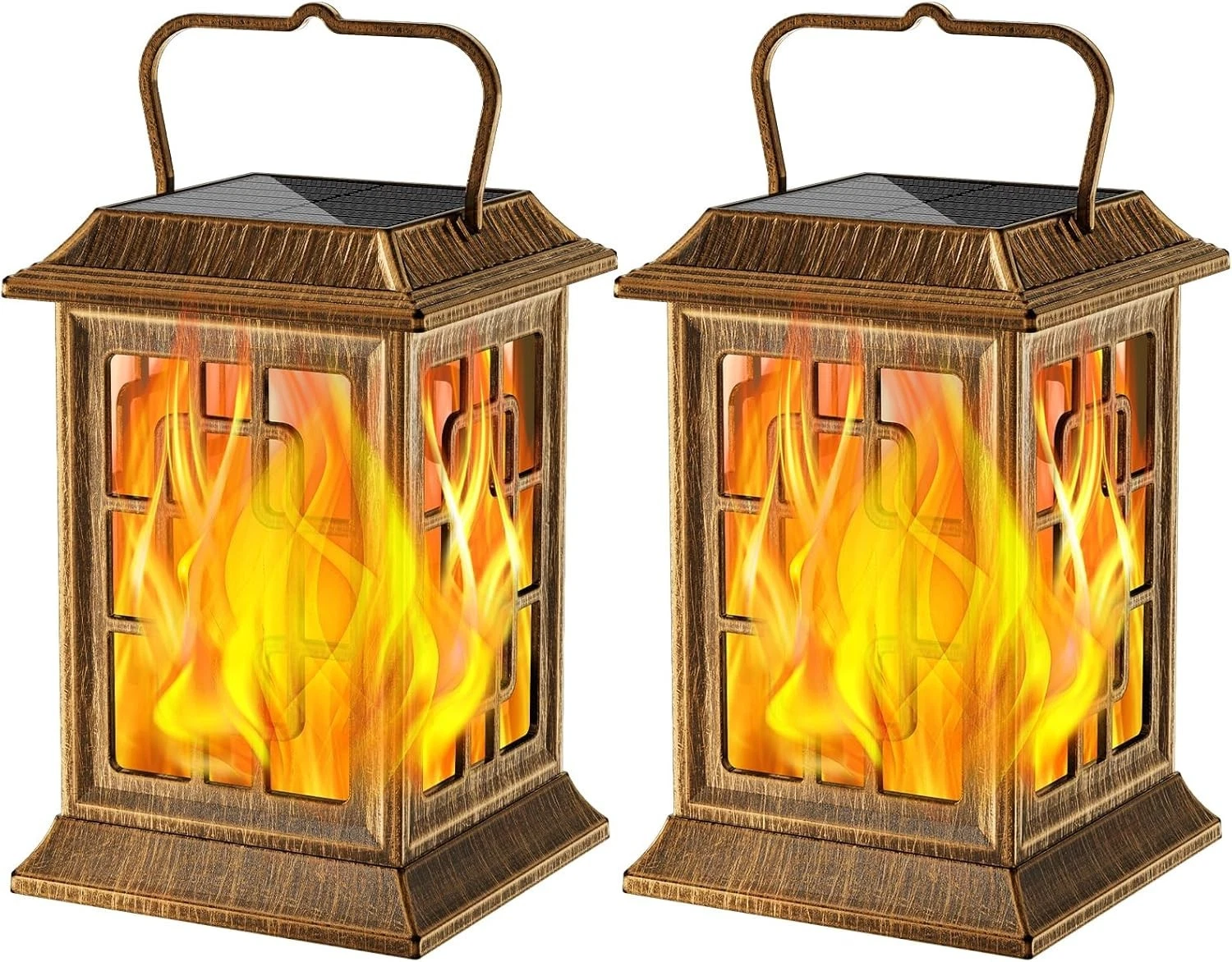 Flickering Solar Lantern Outdoor, Waterproof Hanging Flame Solar Powered Lantern