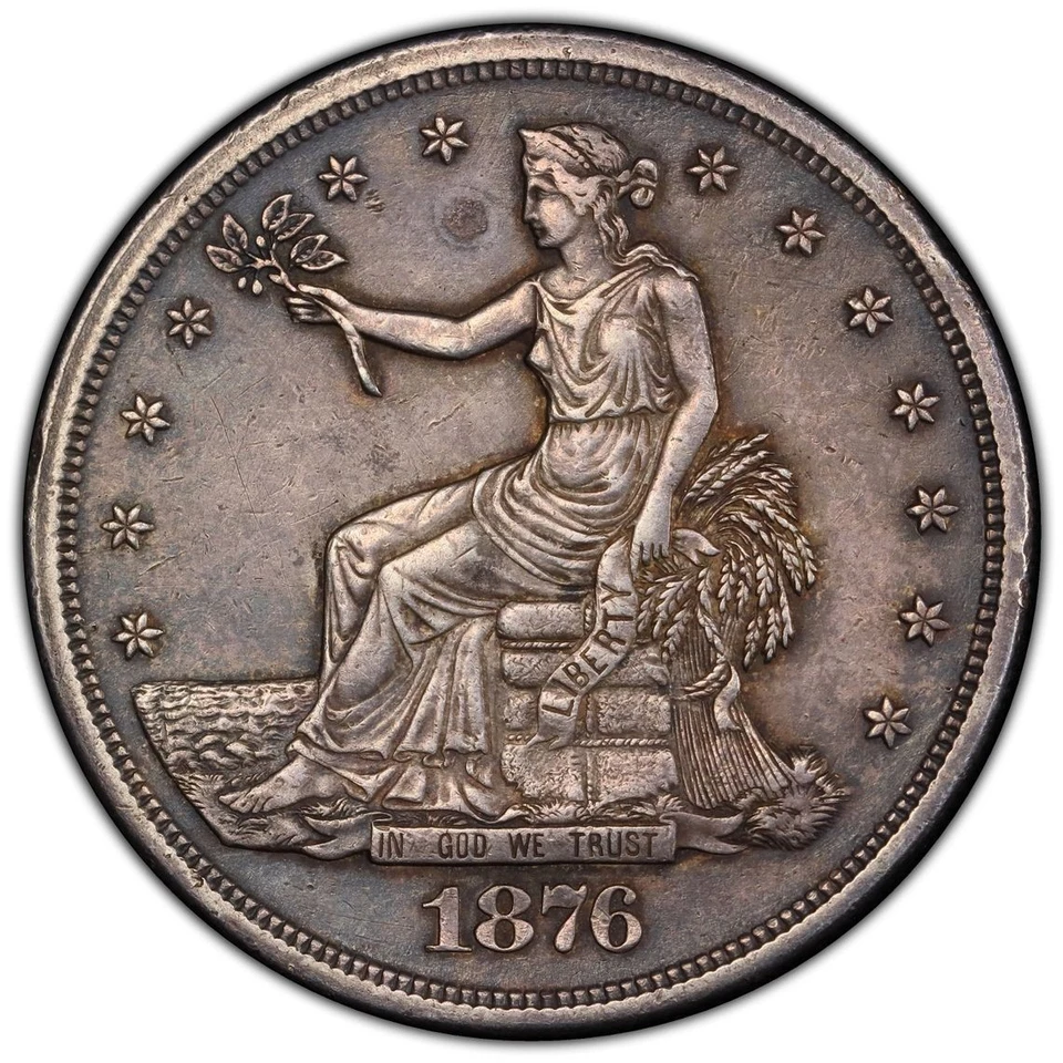 Trade Dollar 1876 S - Dettagli PCGS XF. Bella moneta d'argento. - Immagine 3 di 4