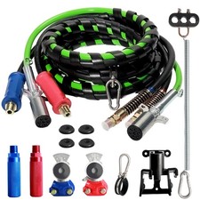 12FT Semi Truck Air Lines Kit - 3 In 1 Air Hoses Wrap 7 Way Trailer Cord Powe...