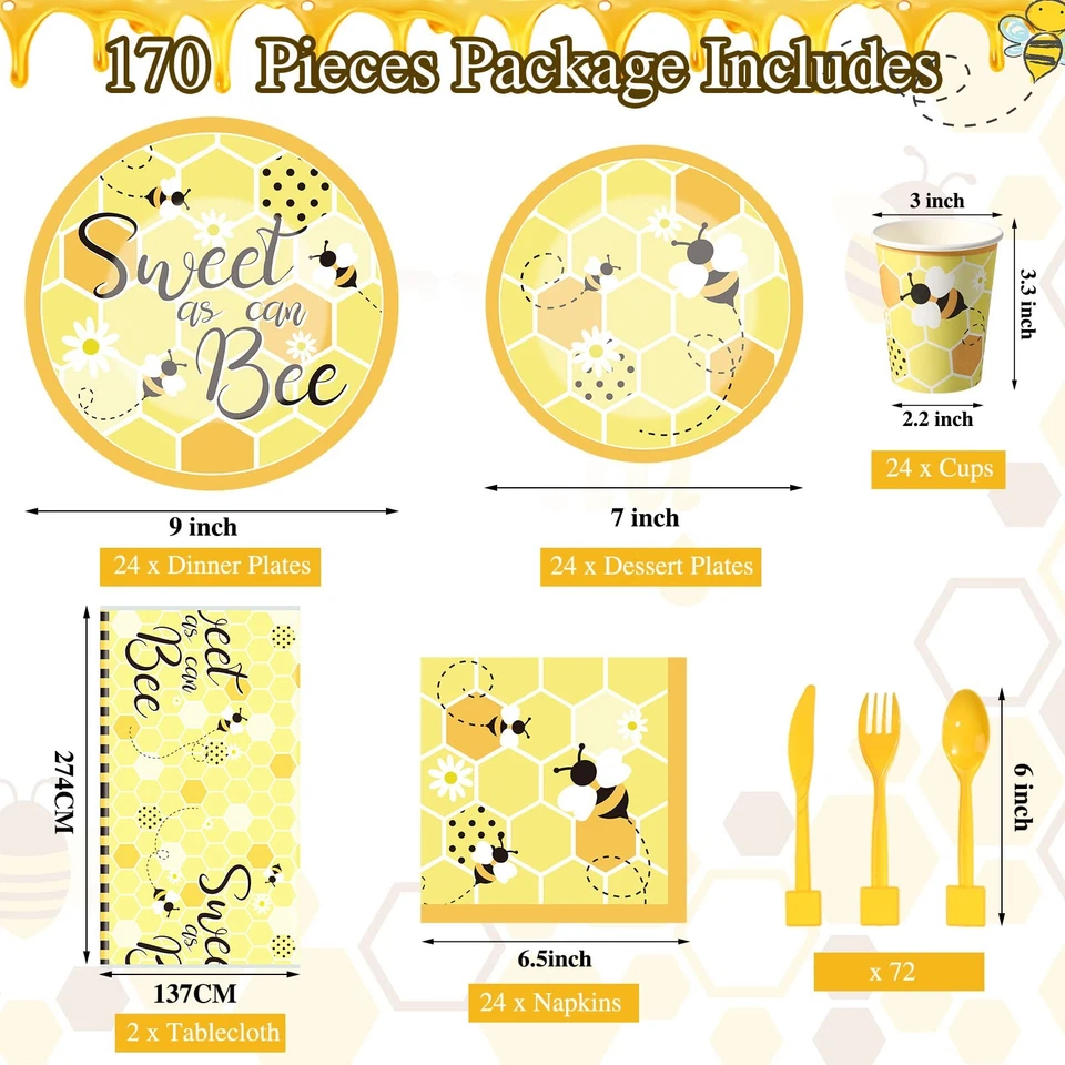 170 piezas platos y servilletas de abeja suministros de fiesta dulces como pueden abeja baby shower se... Foto 2 de 4