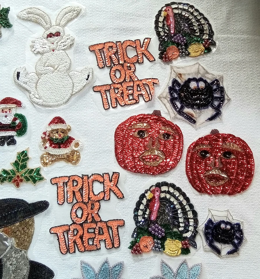 Lote ×29 Parches Apliques Coser Artesanales Lentejuelas 4-9" Halloween Navidad Vacaciones Foto 3 de 4